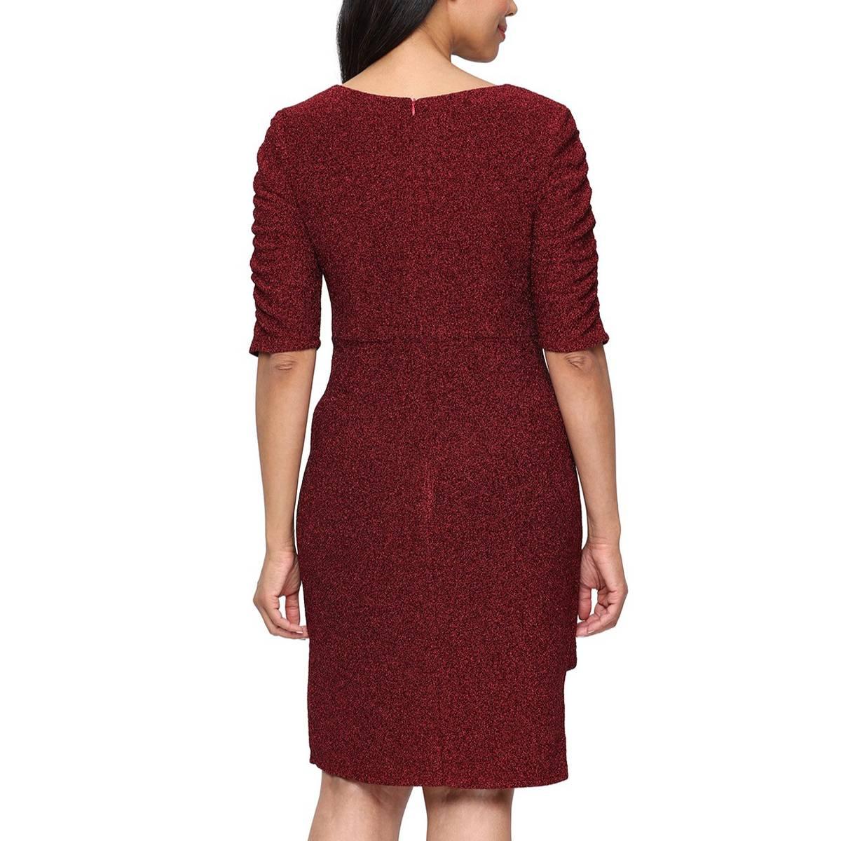 Womens SLNY Elbow Sleeve Metallic Knit Sheath Dress