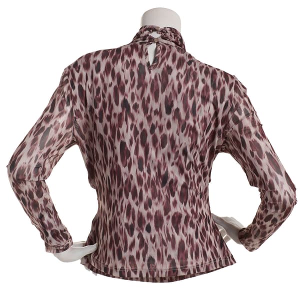 Womens Nicole Miller Long Sleeve Mock Neck Leopard Mesh Blouse