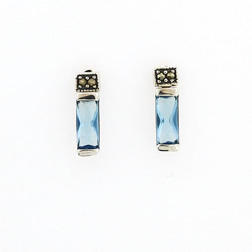 Marsala Silver Marcasite/Aqua Glass Post Earrings - image 