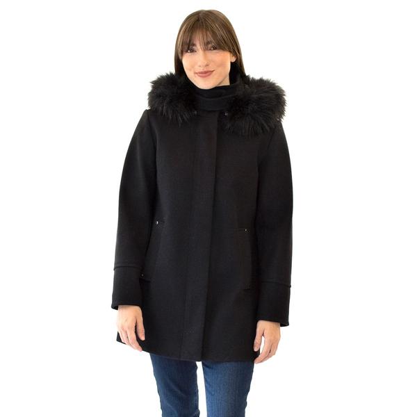 Womens Nine West Faux Wool Coat with Faux Fur Hood