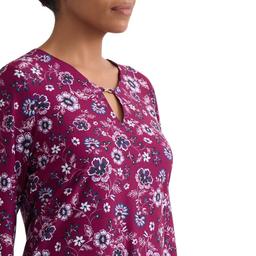Petite Jones New York 3/4 Sleeve Keyhole Neck Floral Blouse