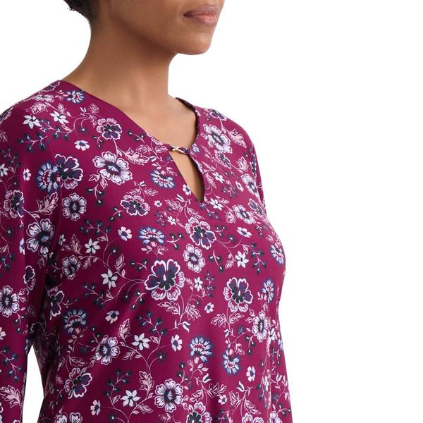 Womens Jones New York 3/4 Sleeve Keyhole Neck Floral Blouse