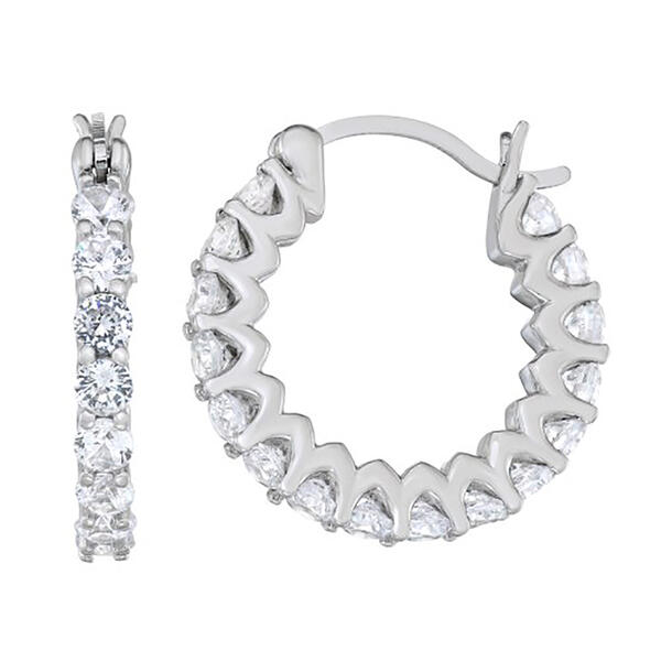 Sterling Silver CZ Hoop Earrings - image 