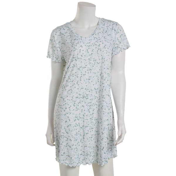 Womens Laura Ashley Short Sleeve Floral V-Neck Nightshirt