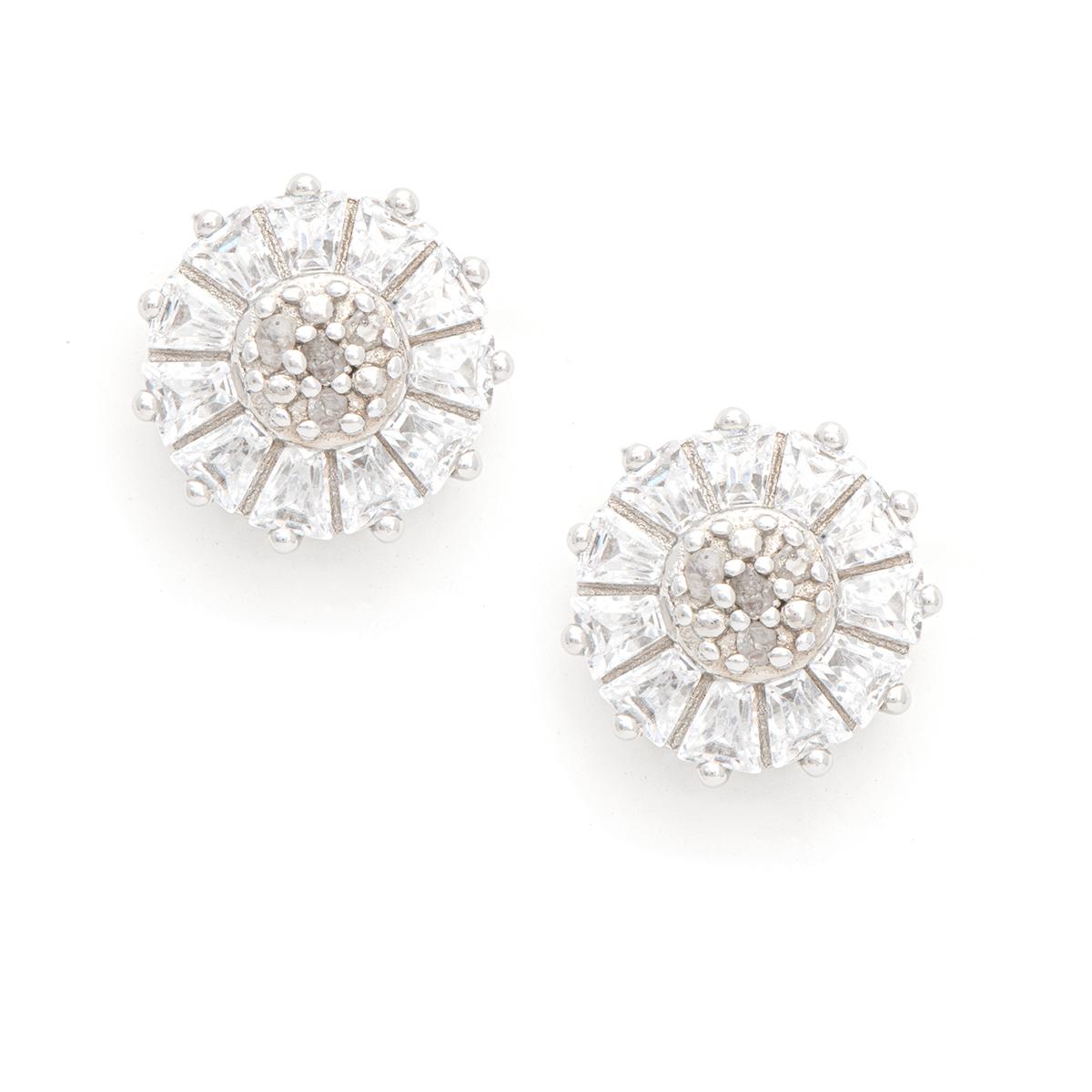 Gianni Argento White Diamond CZ Round Stud Earrings