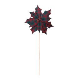 Melrose Rustic Plaid Poinsettia Stem - Set of 2