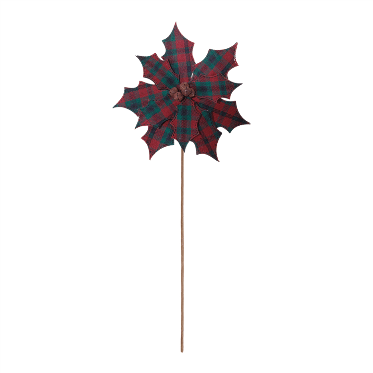 Melrose Rustic Plaid Poinsettia Stem - Set of 2