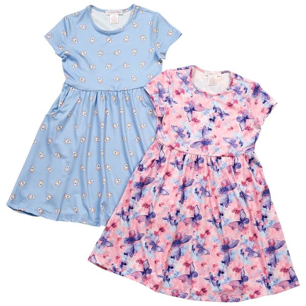 Girls (7-12) Emma & Elsa 2pk. Butterfly & Bear Short Sleeve Dress - image 