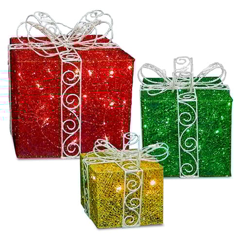 National Tree 3pc. Pre-Lit Glittered Sisal Gift Box Set