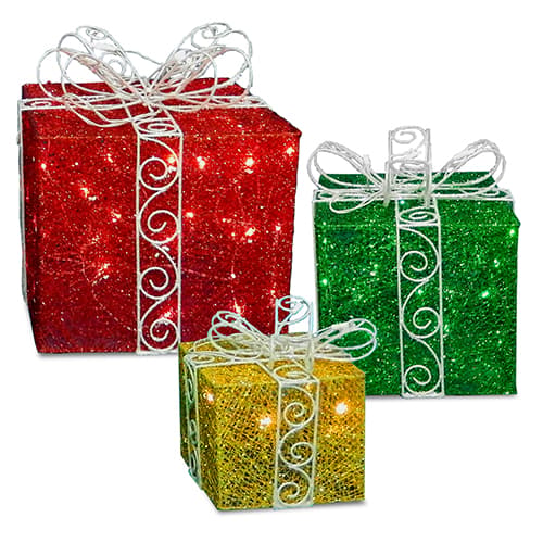 National Tree 3pc. Pre-Lit Glittered Sisal Gift Box Set - image 