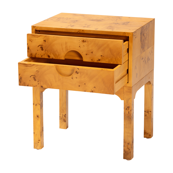 bali & pari Kayla Modern Real Burl Wood 2-Drawer Nightstand