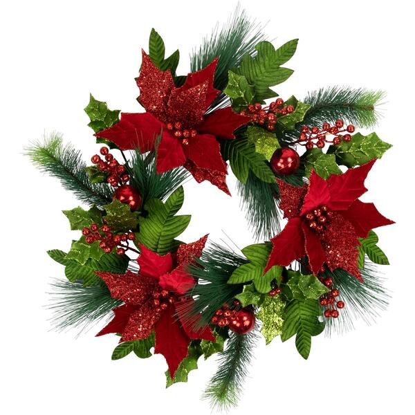 Northlight Seasonal 24in. Red Poinsettia Christmas Wreath - image 