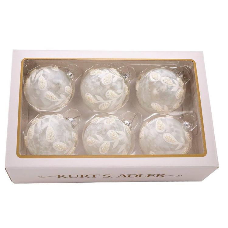 Kurt Adler 6pc. Glass White Pearl Ball Ornament Set
