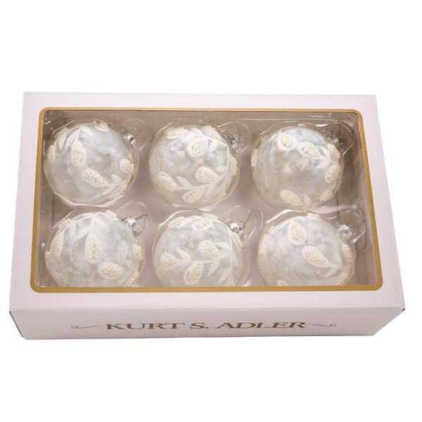 Kurt Adler 6pc. Glass White Pearl Ball Ornament Set