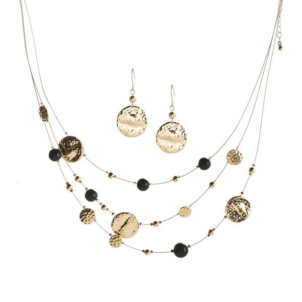 Ashley Cooper&#40;tm&#41; Layered Dented Discs & Bead Necklace w/ Earrings - image 