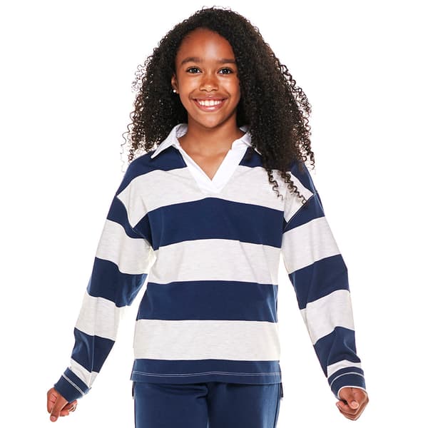 Girls &#40;7-16&#41; New Balance Long Sleeve Polo Marled Stripe Tee - image 