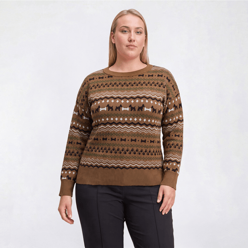 Plus Size Rio & Rian Long Sleeve Dog Fair Isle Sweater - image 