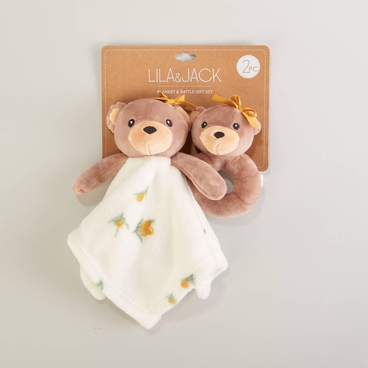Lila & Jack 2pc. Bear & Floral Lovey with Rattle Set