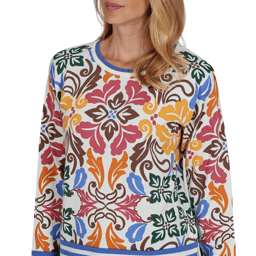Womens Ruby Rd. Game of Luxe Floral Damask Sweater