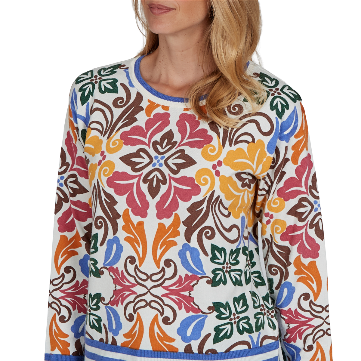 Womens Ruby Rd. Game of Luxe Floral Damask Sweater