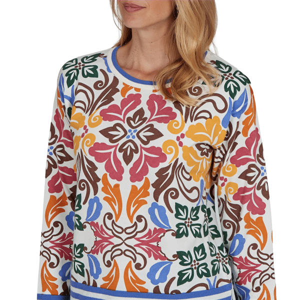Womens Ruby Rd. Game of Luxe Floral Damask Sweater