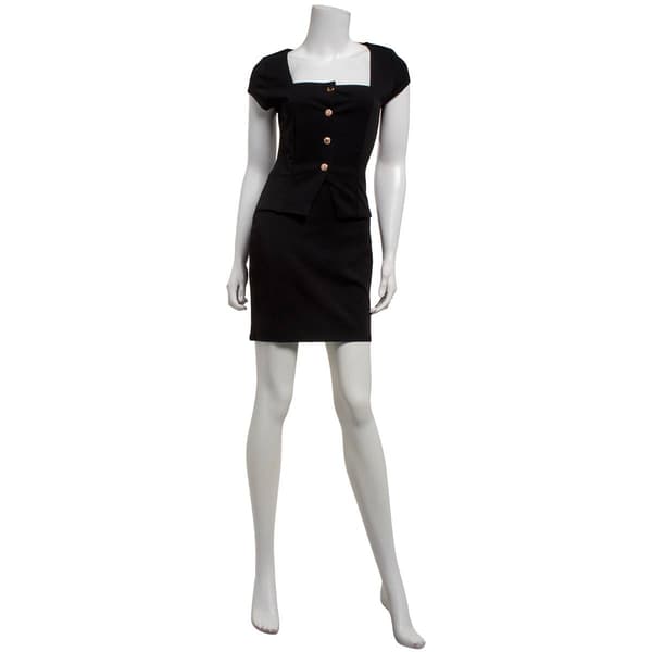 Juniors Madden Girl Gold Button Square Neck Mini Sheath Dress - image 