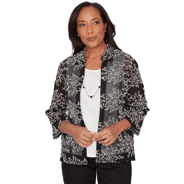 Petites Alfred Dunner Detail Driven Two In One Mesh Soutache Top - image 