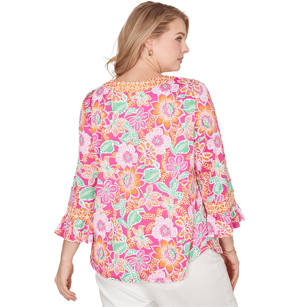 Plus Size Ruby Rd. Hothouse Florals Ruffle Sleeve Floral Blouse