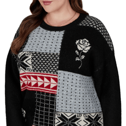 Plus Size Hearts of Palm Wrapped in Rubies Geometric Rose Sweater