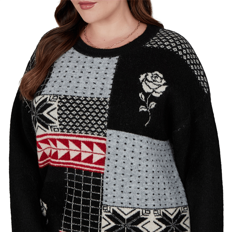 Plus Size Hearts of Palm Wrapped in Rubies Geometric Rose Sweater
