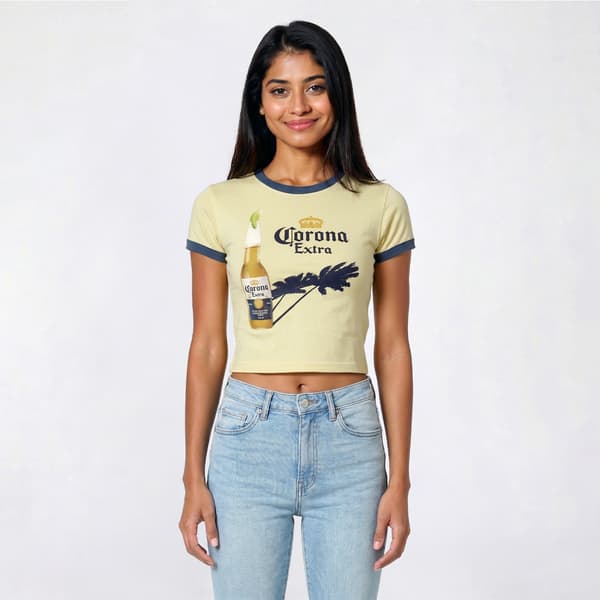 Juniors C-Life Corona Palm Tree Ringer Baby Tee - image 