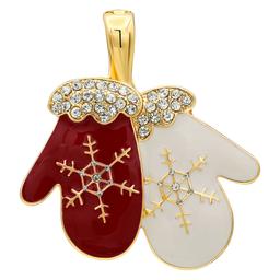Wearable Art Gold-Tone with Red & White Mittens Enhancer Pendant