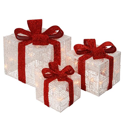 National Tree 3pc. Pre-Lit White Thread Gift Box