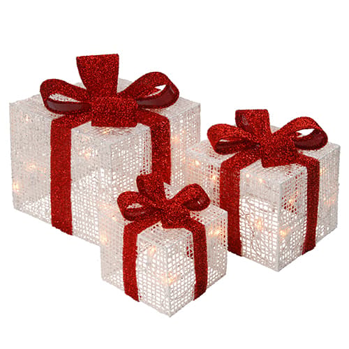 National Tree 3pc. Pre-Lit White Thread Gift Box - image 