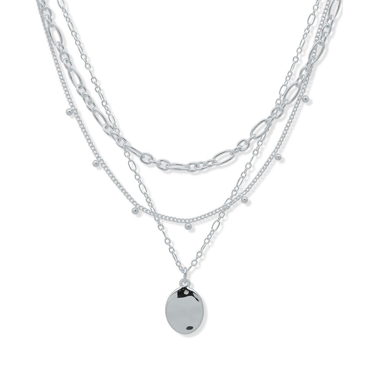 Nine West Silver-Tone Multi-Row Chain Pendant Necklace