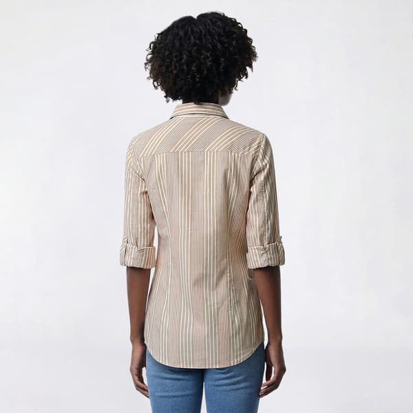 Womens Nautica Jeans Stripe Roll Tab Sleeve Casual Button Down