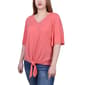 Petite NY Collection Elbow Sleeve Solid Tie Front Blouse - image 3