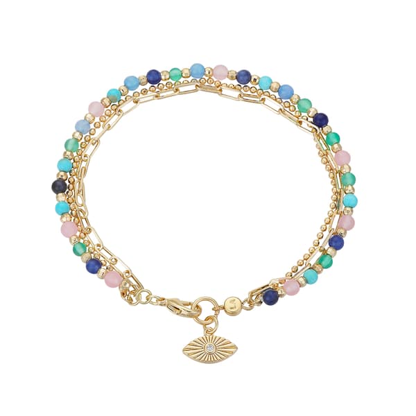 Shine Diamond Cut Evil Eye Beaded Triple Strand Bracelet - image 