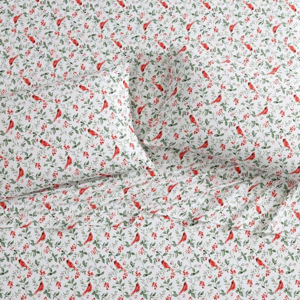 Laura Ashley Jolly Cardinals Cotton Flannel Sheet Set
