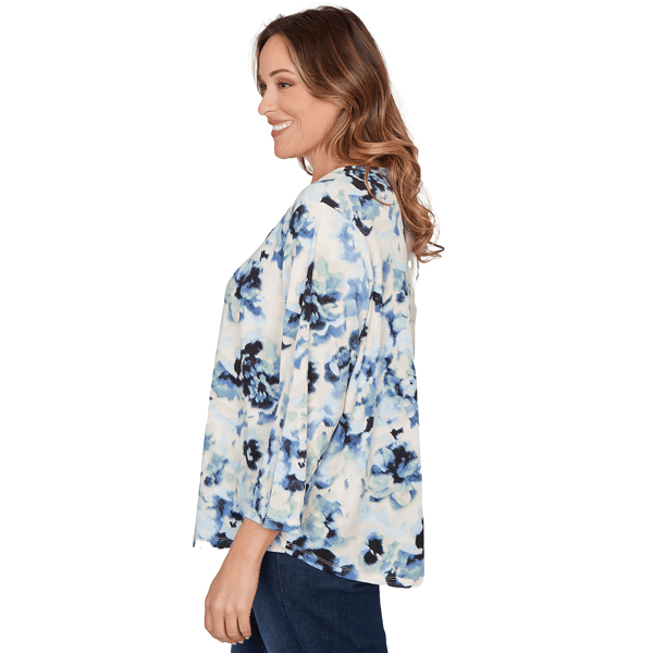 Plus Size Emaline Seabreeze Essence 3/4 Sleeve Top With Overlapp