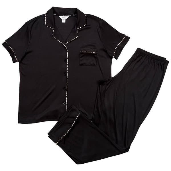 Womens Nicole Miller Short Sleeve Solid Long Leg Pajama Set - image 