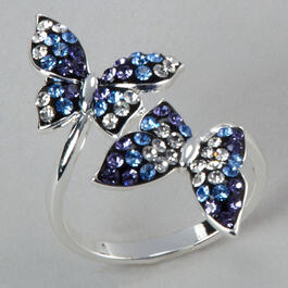 Silver Plated Brass Crystal Butterfly Ring