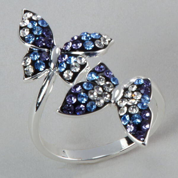 Silver Plated Brass Crystal Butterfly Ring - image 