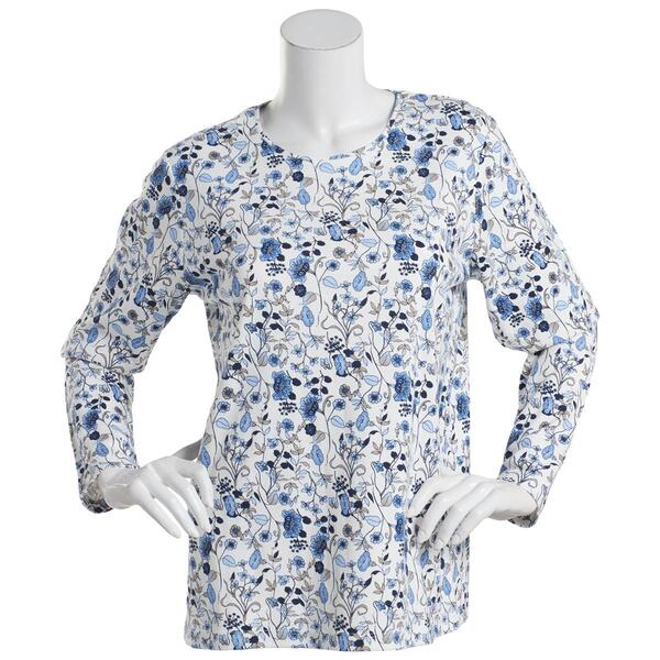 Plus Size Hasting & Smith Long Sleeve Crew Botanical Floral Tee - image 