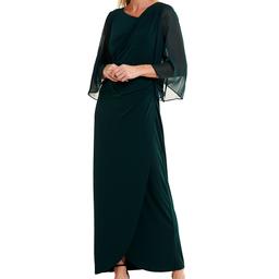 Womens Connected Apparel Sheer Wide Sleeve Asymmetric ITY Gown
