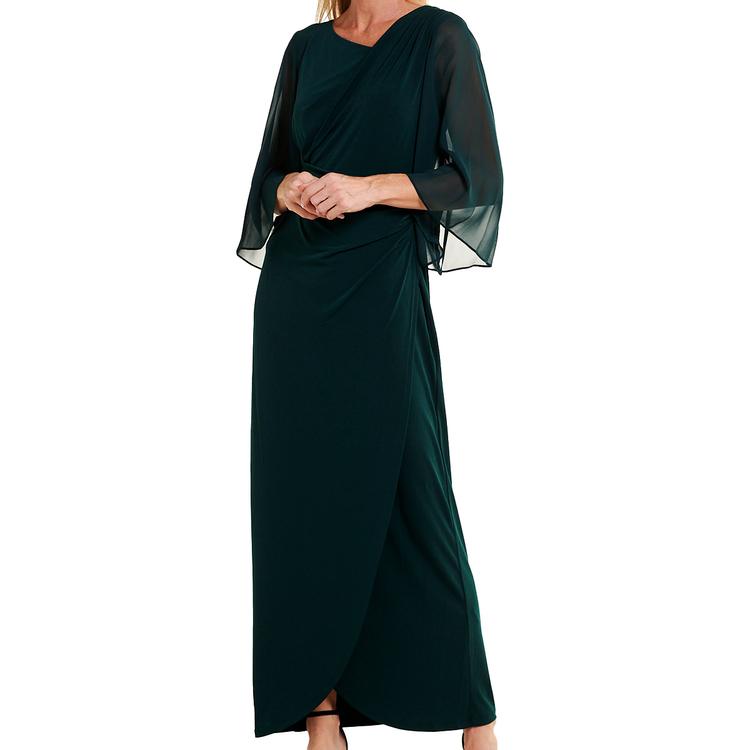 Womens Connected Apparel Sheer Wide Sleeve Asymmetric ITY Gown