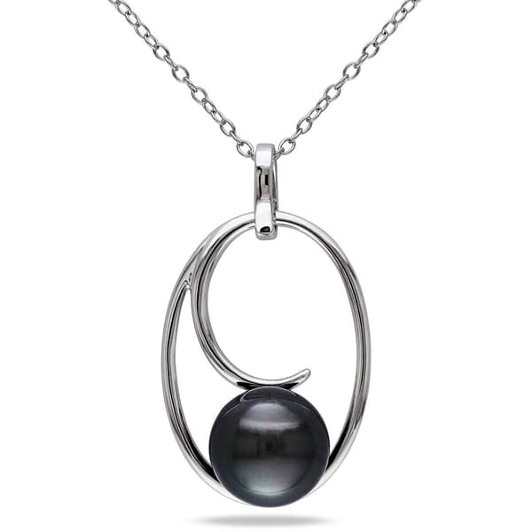 Gemstone Classics(tm) Black Tahitian Pearl Geometric Pendant
