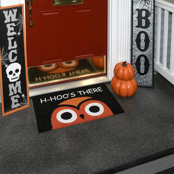 National Tree 30in. Owl Head "H-Hoo's There" Halloween Doormat