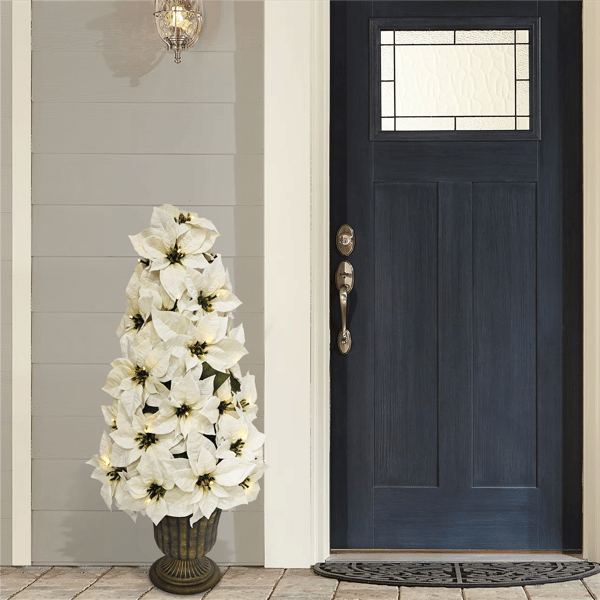 Puleo International 36in. Pre-Lit Potted White Poinsettias