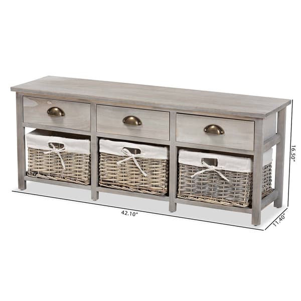 Baxton Studio Mabyn Light Grey Wood 3-Drawer Storage Bench
